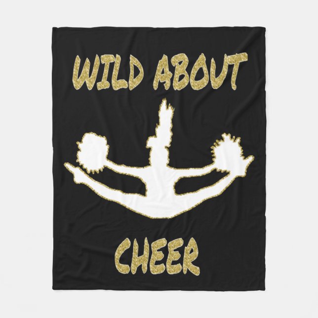 Wild About Cheer Black, White, Gold Fleece Blanket (Front)