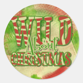 wild about christmas retro vintage classic round sticker