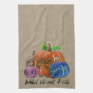 Wild About Fall Leopard Print Pumpkins Kitchen Towel