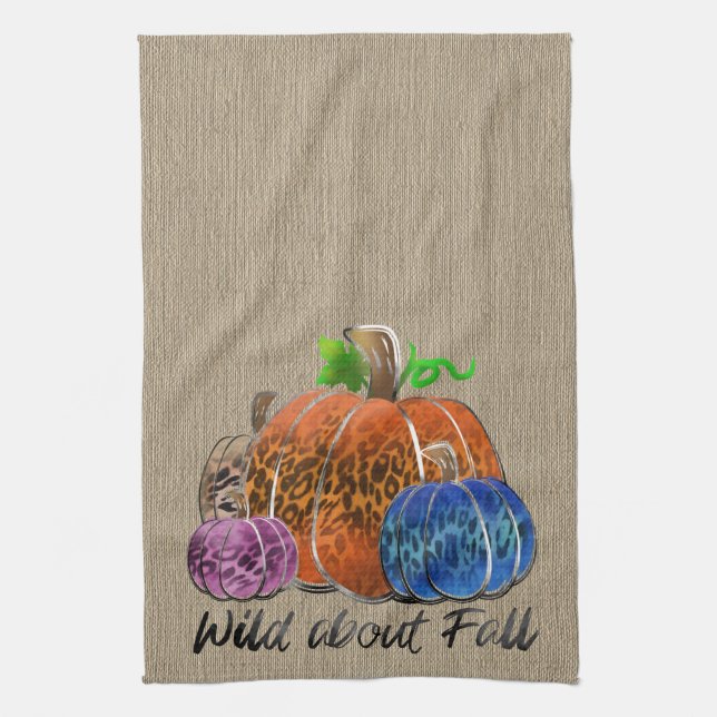 Wild About Fall Leopard Print Pumpkins Kitchen Towel (Vertical)