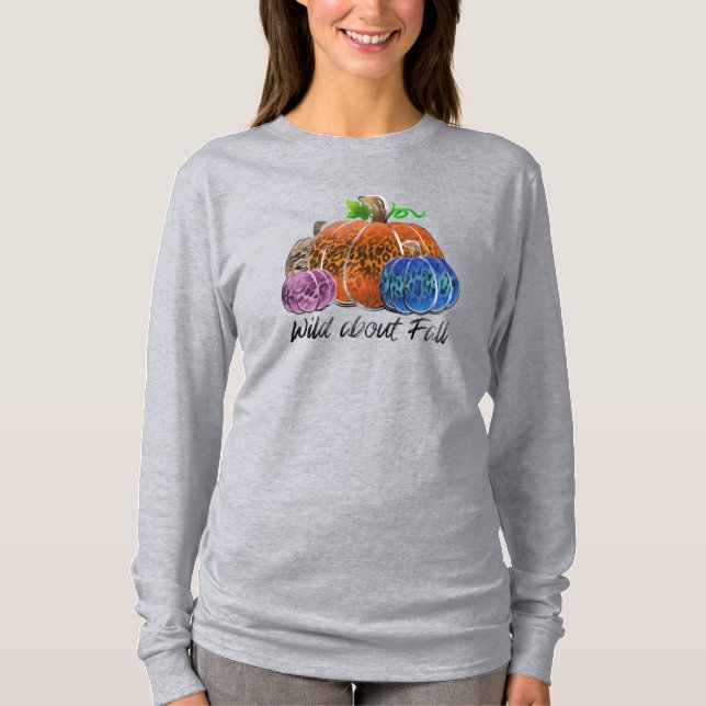 Wild About Fall Leopard Print Pumpkins  T-Shirt (Front)