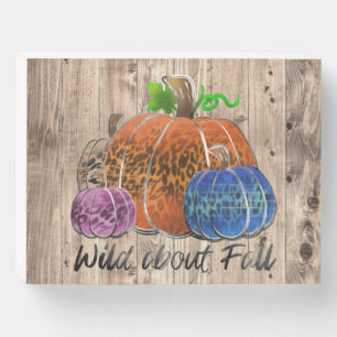 Wild About Fall Leopard Print Pumpkins Wooden Box Sign