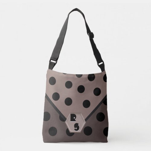 Wild About Polka Dots_Black on Taupe_Monogrammed Crossbody Bag