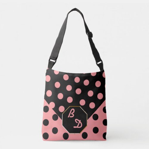 Wild About Polka Dots_Pink on Black_Personalized Crossbody Bag
