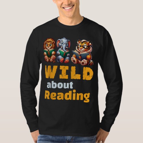 Wild About Reading Book Reader Teacher Animals Boo T_Shirt