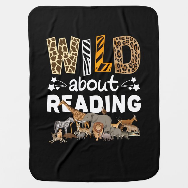 Wild About Reading Books And Bookworm Library Baby Blanket (Front)