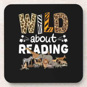 Wild About Reading Books And Bookworm Library Beverage Coaster