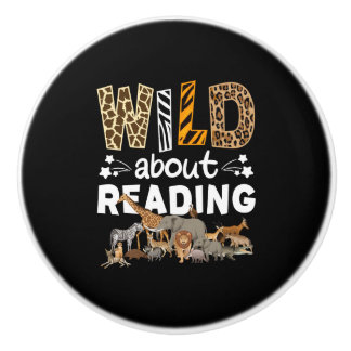 Wild About Reading Books And Bookworm Library Ceramic Knob