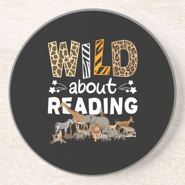 Wild About Reading Books And Bookworm Library Coaster (Front)
