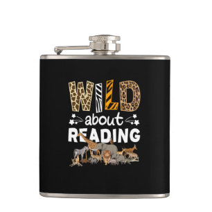 Wild About Reading Books And Bookworm Library Flask