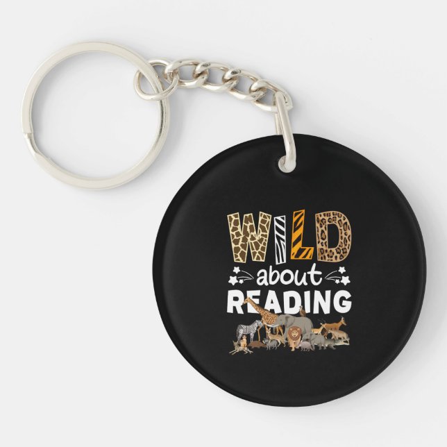 Wild About Reading Books And Bookworm Library Keychain (Front)