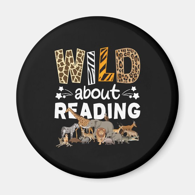 Wild About Reading Books And Bookworm Library Magnet (Front)