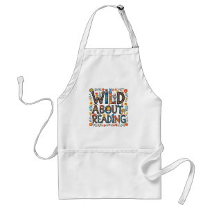 Wild About Reading Cute Jungle Animals Book Lover Adult Apron