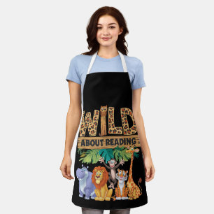 Wild About Reading Leopard Print Cute Zoo Animal Apron