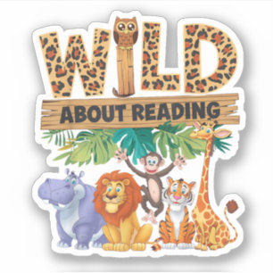 Wild About Reading Leopard Print Cute Zoo Animal Sticker