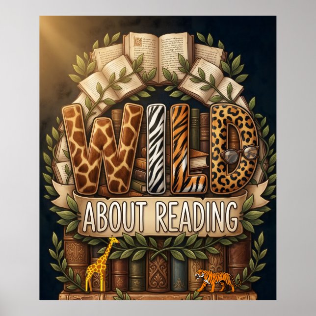 Wild About Reading Poster, Safari Jungle Classroom Poster (Front)