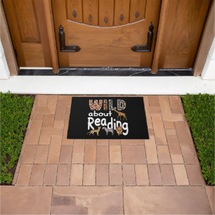 Wild About Reading Zoo Animals Cute Book Lover Doormat