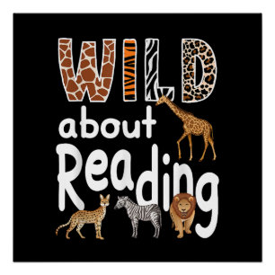 Wild About Reading Zoo Animals Cute Book Lover Poster