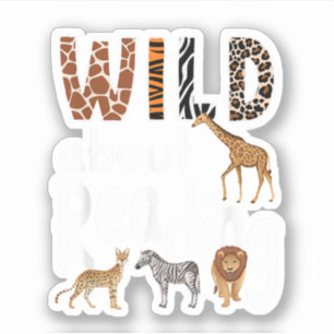 Wild About Reading Zoo Animals Cute Book Lover Sticker