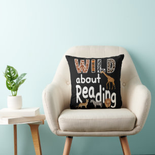 Wild About Reading Zoo Animals Cute Book Lover  Throw Pillow