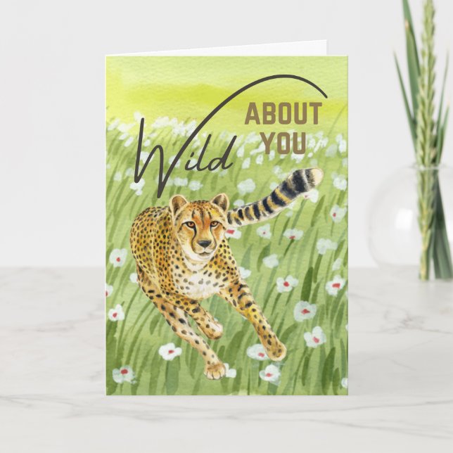 Wild About You Cheetah Grass Field Valentine Card (Front)