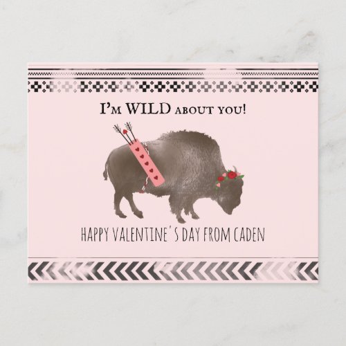 Wild About You Classroom Valentine Buffalo Cupid Postcard