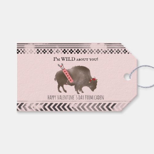 Wild About You Classroom Valentine Buffalo Photo Gift Tags