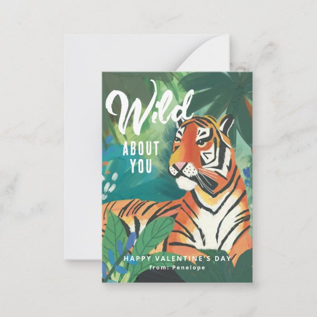 Wild About You Jungle Tiger Valentine's Day Note Card (Front)