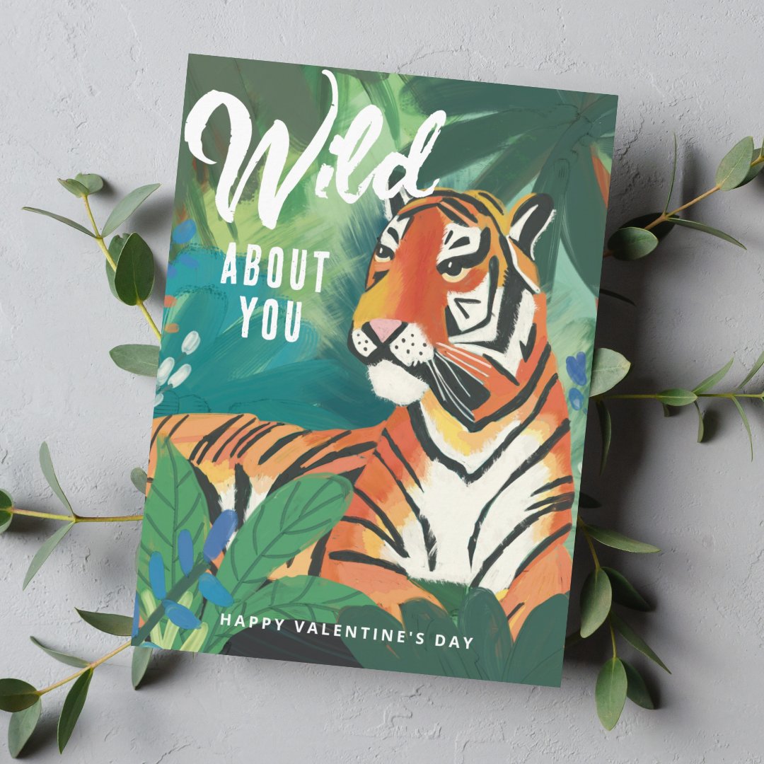 Wild About You Jungle Tiger Valentine's Day Note Card (Creator Uploaded)