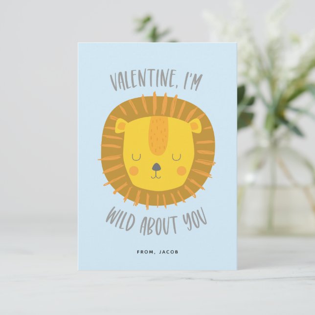 Wild about you Valentine Card Blue (Standing Front)