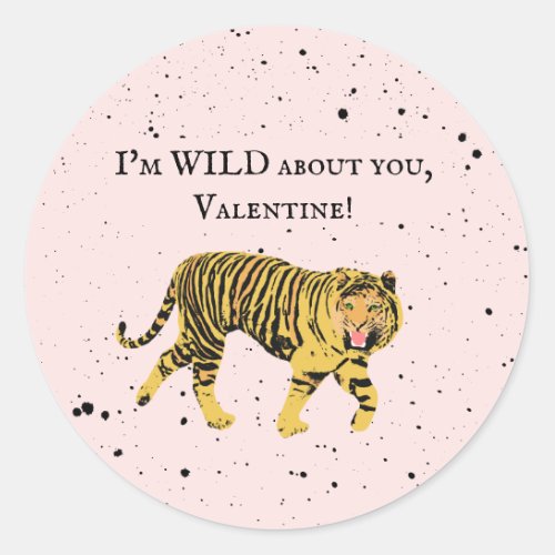 Wild About You Valentine Tiger Kids Classroom Classic Round Sticker