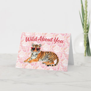Wild About You Watercolor Tiger Pink Thank You Card