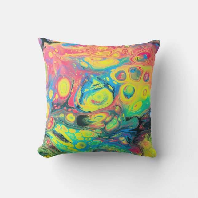Wild Acrylic Fluid Art Abstract Outdoor Pillow (Front)