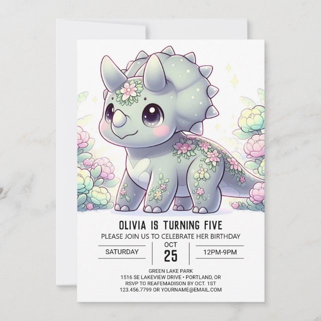 Wild Adorable Dinosaur Digital Birthday  Invitation (Front)