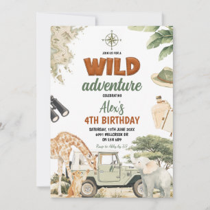 Wild Adventure Safari Savannah Kids Birthday Invitation