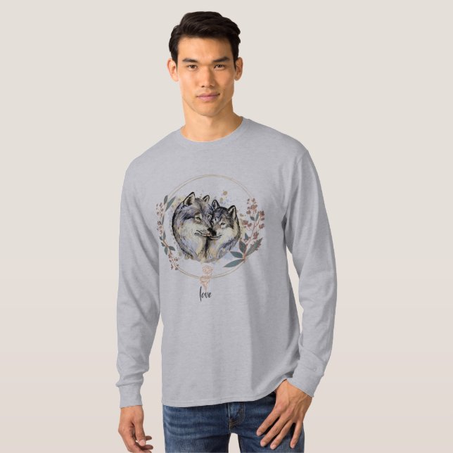 Wild Affection – Wolves in Love Illustration T-Shirt (Front Full)