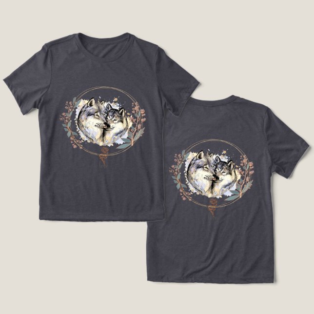 Wild Affection – Wolves in Love Illustration Tri-Blend Shirt (Design Front & Back)