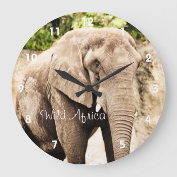 Wild Africa-elephant Photography Large Clock by KaleenaRae at Zazzle