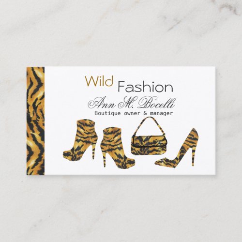 Wild Zebras Stiletto Shoes Boots and Purse Business Cards