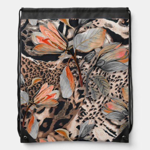 Wild African Animal Skin Pattern Drawstring Bag
