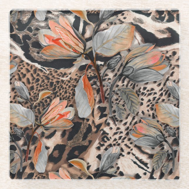 Wild African Animal Skin Pattern Glass Coaster (Front)