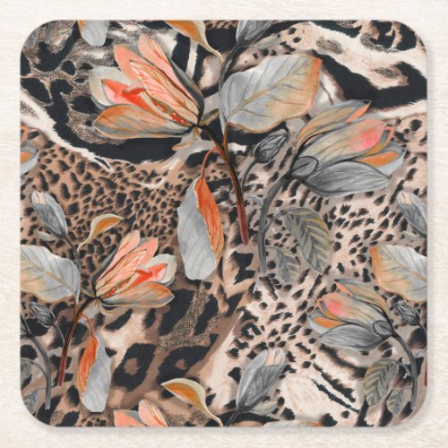 Wild African Animal Skin Pattern Square Paper Coaster