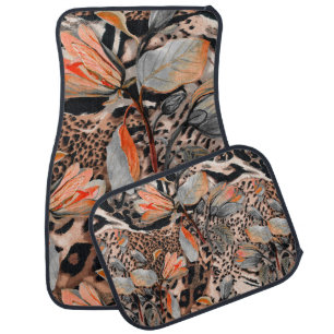 Wild african animal skin with browm flowers patter car floor mat