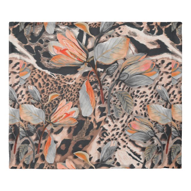 Wild african animal skin with browm flowers patter duvet cover (Front)
