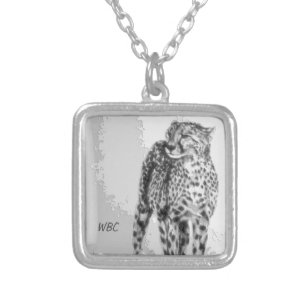 Wild African Cheetah, Forever Free, Retro Design Silver Plated Necklace