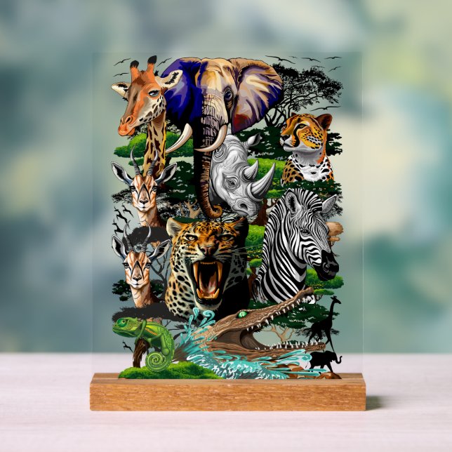 Wild African Savanna Animals Acrylic Sign (Neutral)