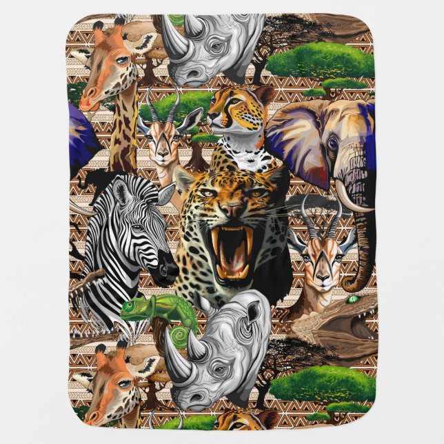 Wild African Savanna Animals Baby Blanket (Front)