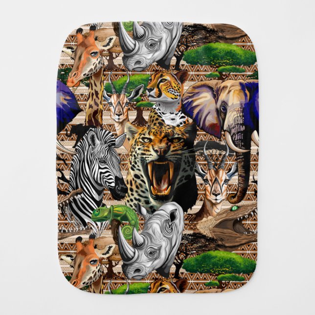 Wild African Savanna Animals Baby Burp Cloth (Front)