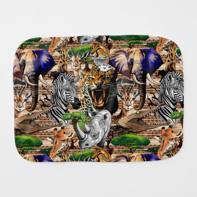 Wild African Savanna Animals Baby Burp Cloth (Front Horizontal)