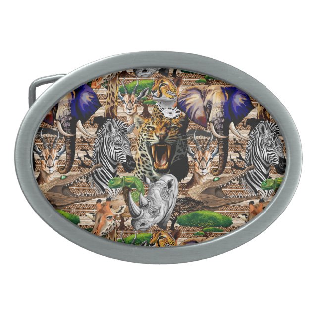Wild African Savanna Animals Belt Buckle (Front)